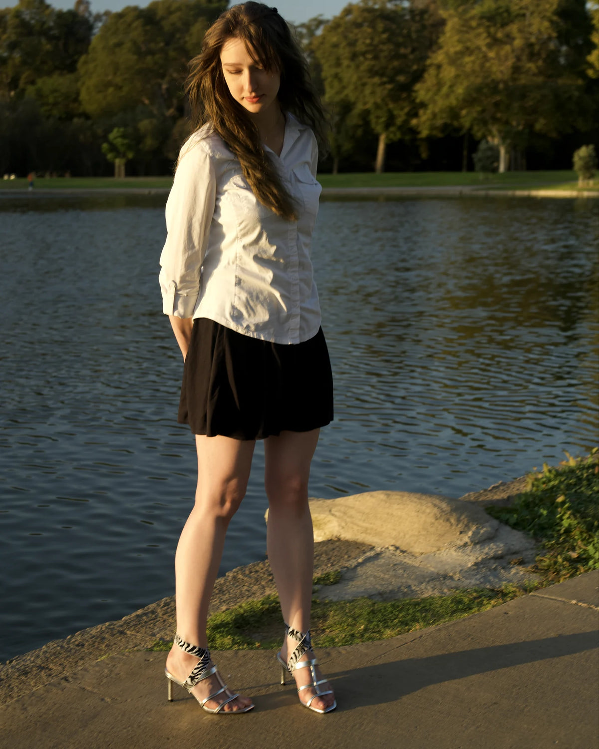 Golden Hour full look styled with zebra LYNKS and silver shoes
